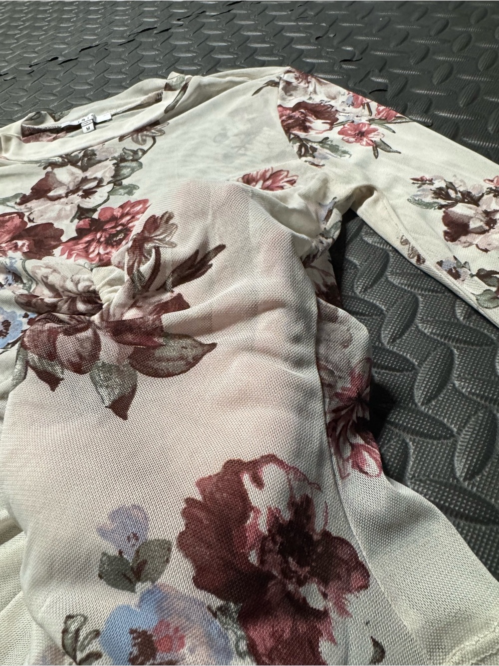 IRIS Floral Mesh Ruched Long Sleeve Top Women’s Medium Cottagecore - Picture 10 of 12